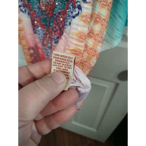 Reba Woman L Cape Blouse Pullover Art To Wear Multi Rhinestone Burnout Pullover - Picture 8 of 9